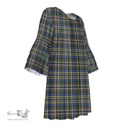 Scottish SCOTT GREEN MODERN Tartan Womens Stacked Ruffle Sleeve Tartan Dress
