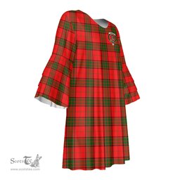 Scottish Maxwell Modern Clan Tartan Crest Womens Stacked Ruffle Sleeve Tartan Dress