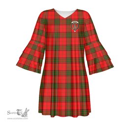 Scottish Maxwell Modern Clan Tartan Crest Womens Stacked Ruffle Sleeve Tartan Dress