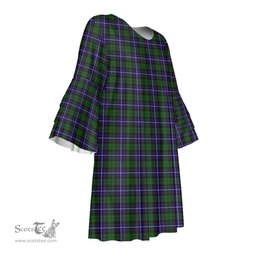 Scottish Russell Modern Tartan Womens Stacked Ruffle Sleeve Tartan Dress
