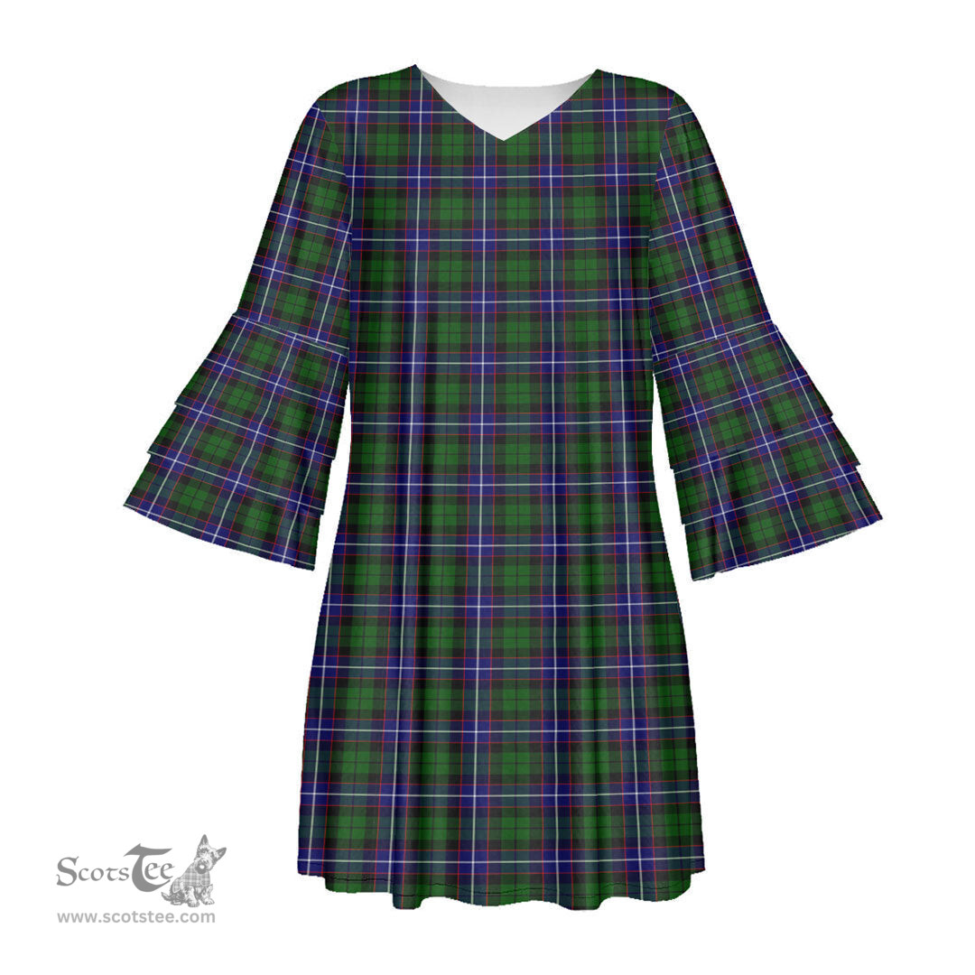 Scottish Russell Modern Tartan Womens Stacked Ruffle Sleeve Tartan Dress