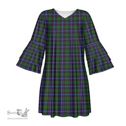 Scottish Russell Modern Tartan Womens Stacked Ruffle Sleeve Tartan Dress
