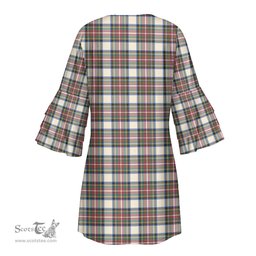 Scottish Stewart Dress Ancient Tartan Womens Stacked Ruffle Sleeve Tartan Dress