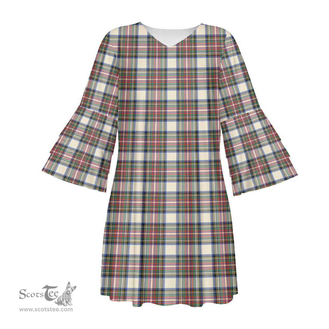 Scottish Stewart Dress Ancient Tartan Womens Stacked Ruffle Sleeve Tartan Dress