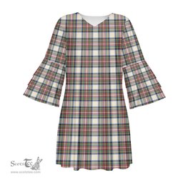 Scottish Stewart Dress Ancient Tartan Womens Stacked Ruffle Sleeve Tartan Dress