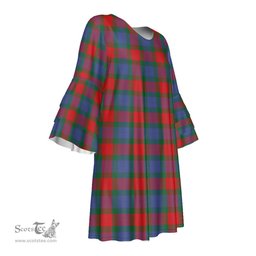 Scottish Mar Tartan Womens Stacked Ruffle Sleeve Tartan Dress