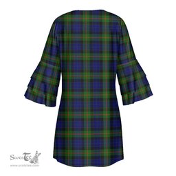 Scottish Gunn Modern Clan Tartan Crest Womens Stacked Ruffle Sleeve Tartan Dress