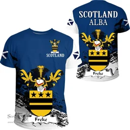 Scottish Freke Clan Scottish Family Crest Scotland Alba Thistle T Shirt