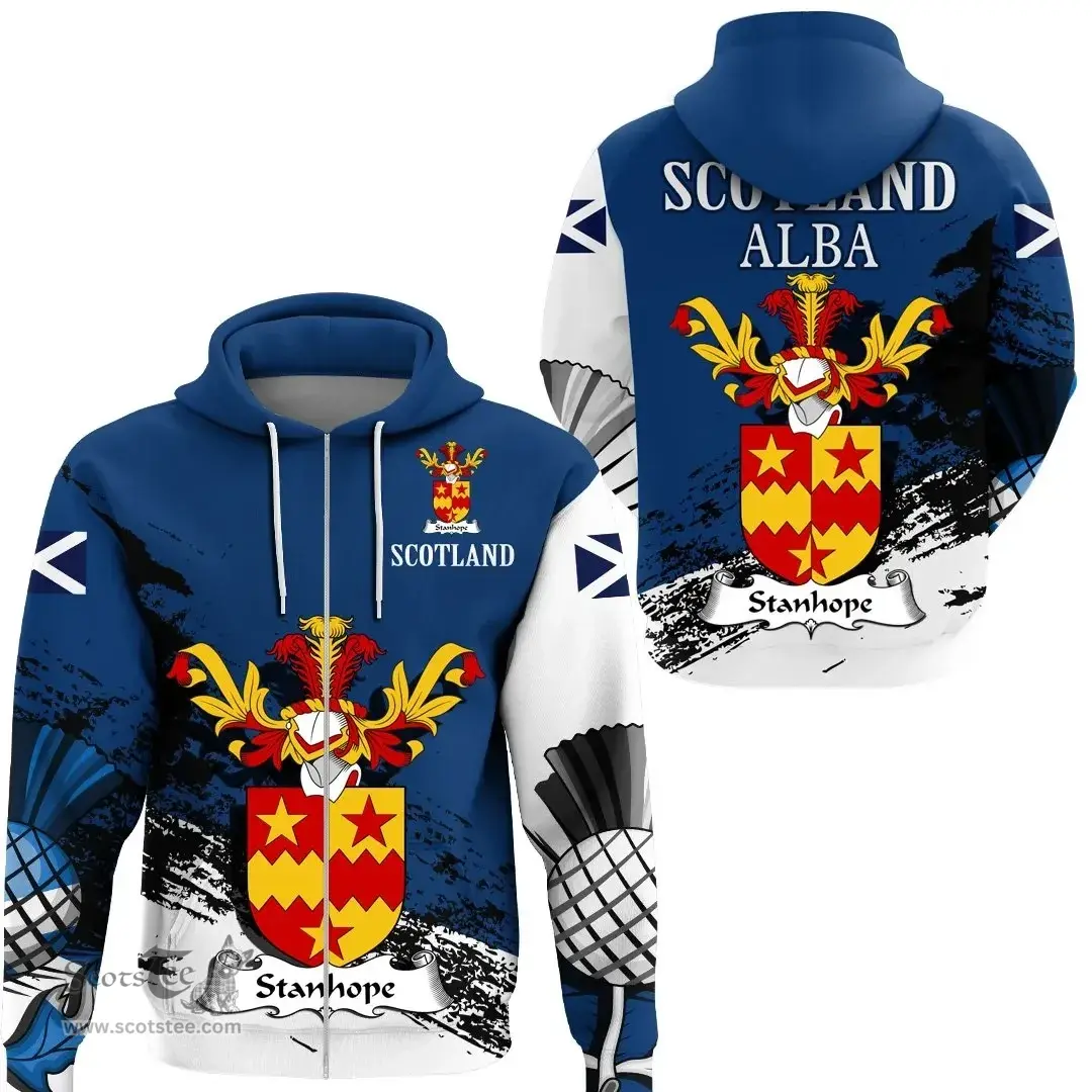 Scottish Stanhope Clan Scottish Family Crest Scotland Alba Thistle Hoodie