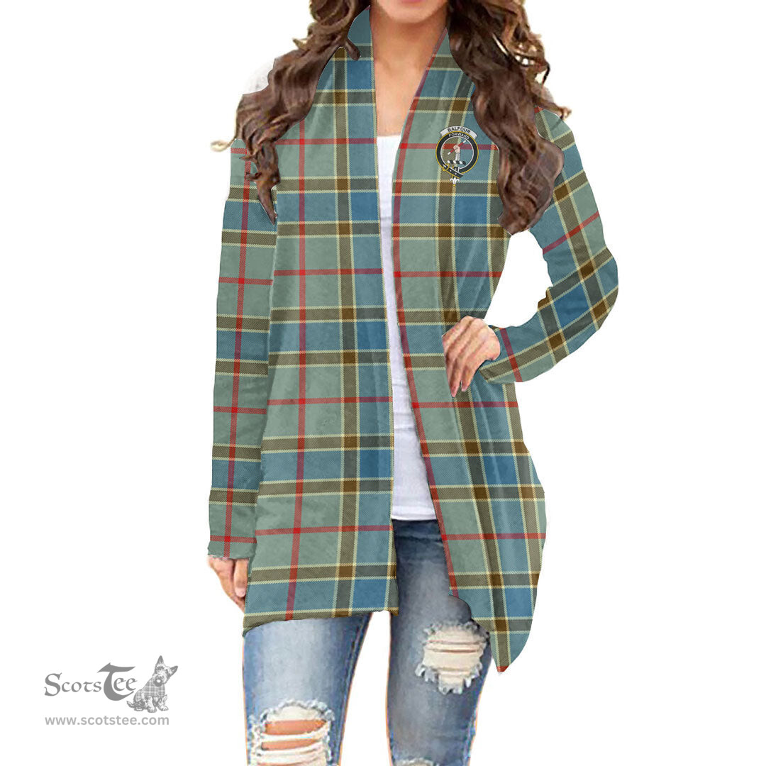 Scottish Balfour Blue Clan Tartan Crest Womens Cardigan Long Sleeve