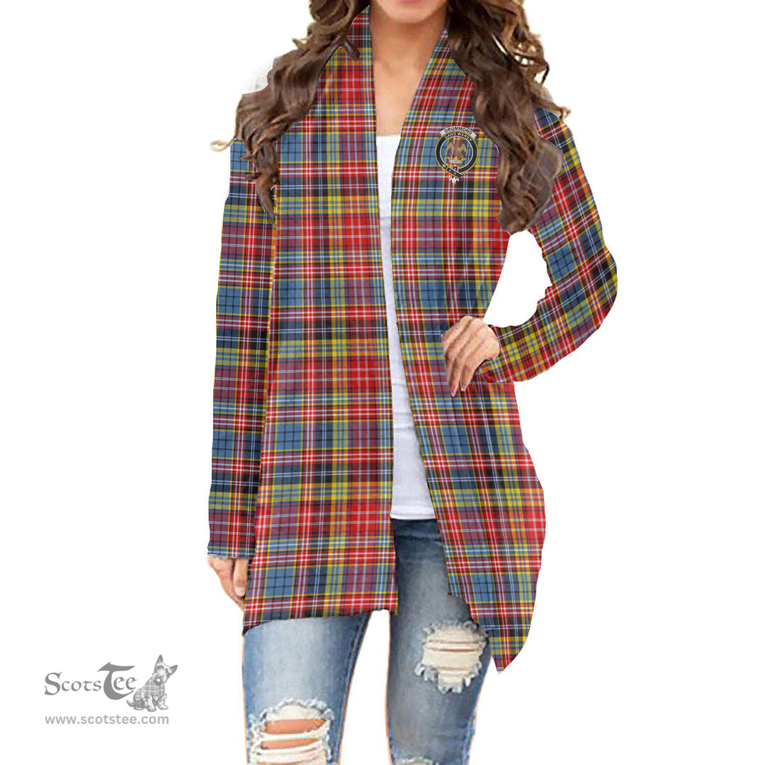 Scottish Drummond of Strathallan Clan Tartan Crest Womens Cardigan Long Sleeve