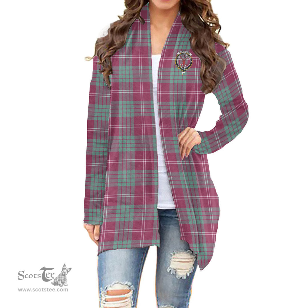 Scottish Crawford Ancient Clan Tartan Crest Womens Cardigan Long Sleeve