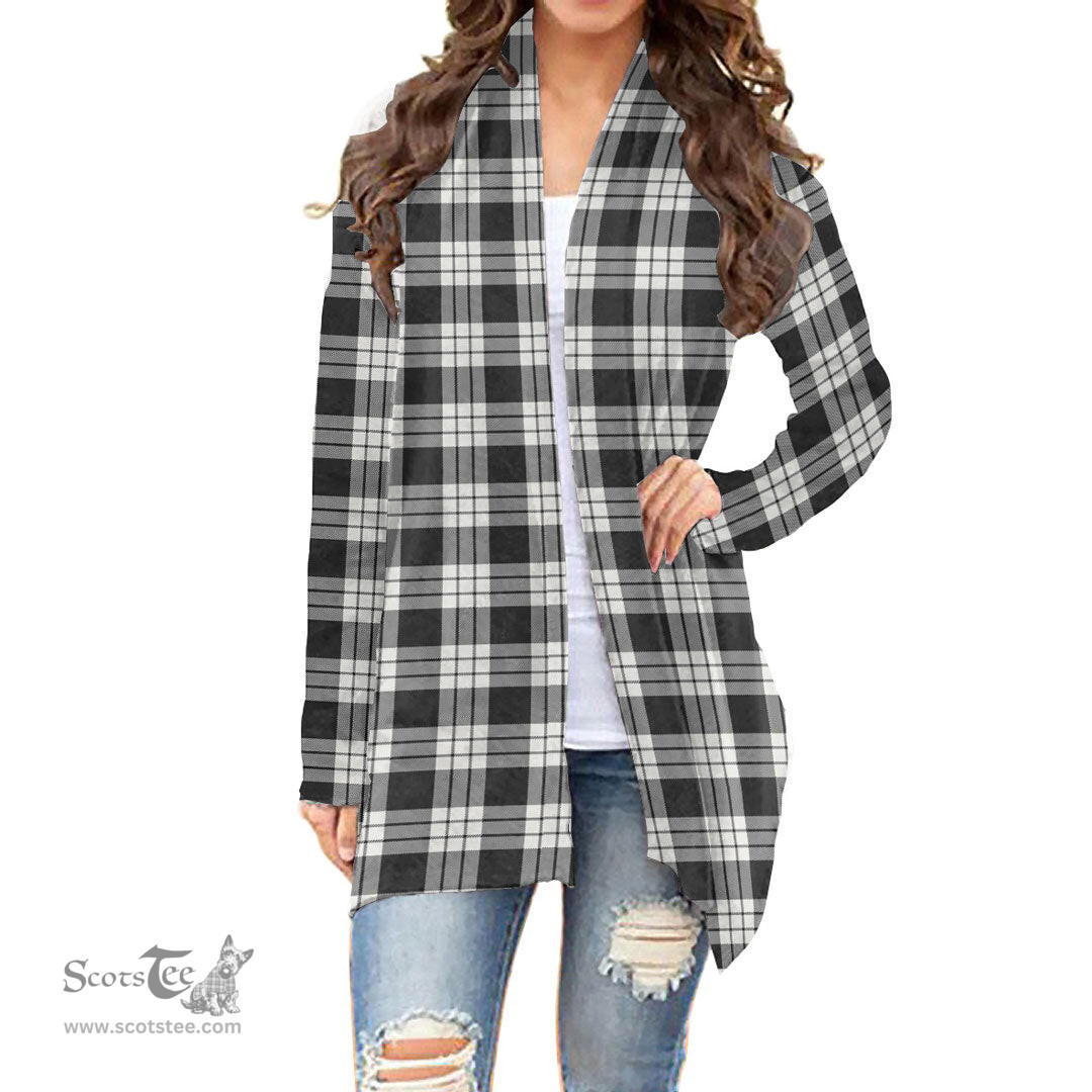 Scottish MacFarlane Black & White Ancient Clan Tartan Womens Cardigan Long Sleeve