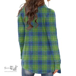 Scottish Johnston Ancient Clan Tartan Crest Womens Cardigan Long Sleeve