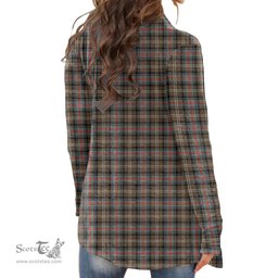 Scottish Sutherland Weathered Clan Tartan Crest Womens Cardigan Long Sleeve