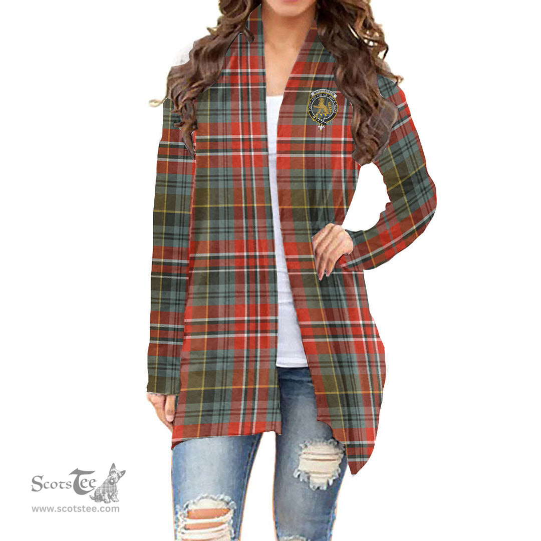 Scottish MacPherson Weathered Clan Tartan Crest Womens Cardigan Long Sleeve