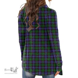 Scottish Russell Modern Clan Tartan Crest Womens Cardigan Long Sleeve