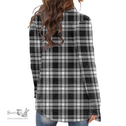 Scottish Menzies Black & White Modern Clan Tartan Crest Womens Cardigan Long Sleeve