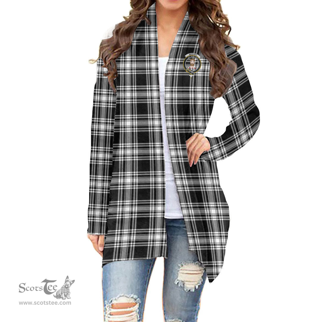 Scottish Menzies Black & White Modern Clan Tartan Crest Womens Cardigan Long Sleeve