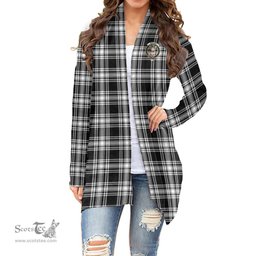 Scottish Menzies Black & White Modern Clan Tartan Crest Womens Cardigan Long Sleeve