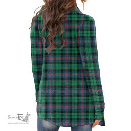 Scottish Urquhart Broad Red Ancient Clan Tartan Crest Womens Cardigan Long Sleeve