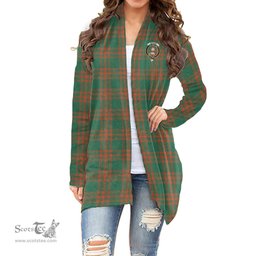 Scottish Menzies Green Ancient Clan Tartan Crest Womens Cardigan Long Sleeve