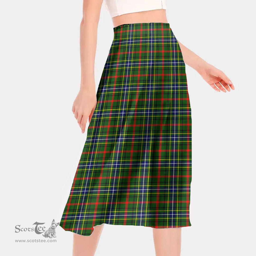 Scottish Bisset Clan Tartan Womens Long Section Chiffon Skirt Tartan Skirt