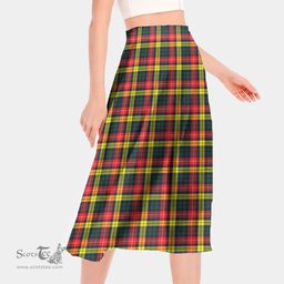Scottish Buchanan Modern Clan Tartan Womens Long Section Chiffon Skirt Tartan Skirt
