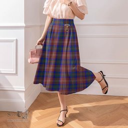 Scottish Chisholm Hunting Modern Clan Crest Tartan Womens Long Section Chiffon Skirt Tartan Skirt