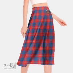 Scottish Galloway Red Clan Crest Tartan Womens Long Section Chiffon Skirt Tartan Skirt
