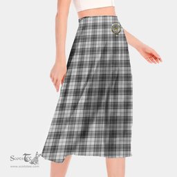 Scottish Douglas Grey Modern Clan Crest Tartan Womens Long Section Chiffon Skirt Tartan Skirt