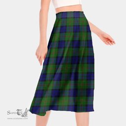 Scottish Dundas Modern Clan Tartan Womens Long Section Chiffon Skirt Tartan Skirt