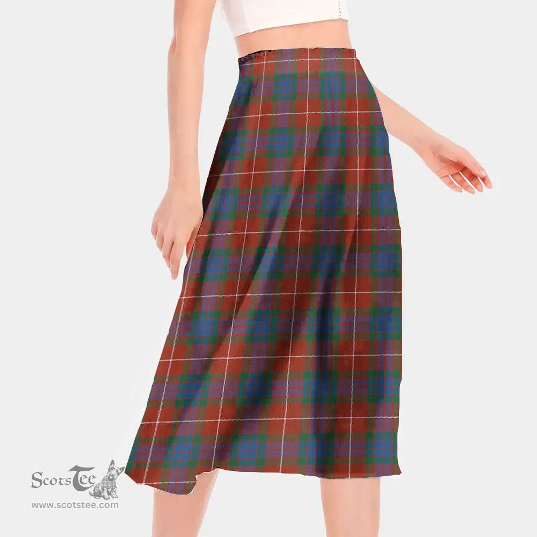 Scottish Fraser Ancient Clan Tartan Womens Long Section Chiffon Skirt Tartan Skirt
