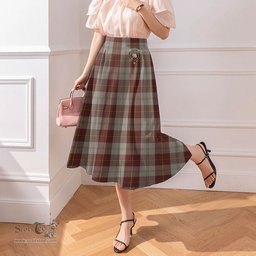 Scottish Cunningham Burgundy Dancers Clan Crest Tartan Womens Long Section Chiffon Skirt Tartan Skirt