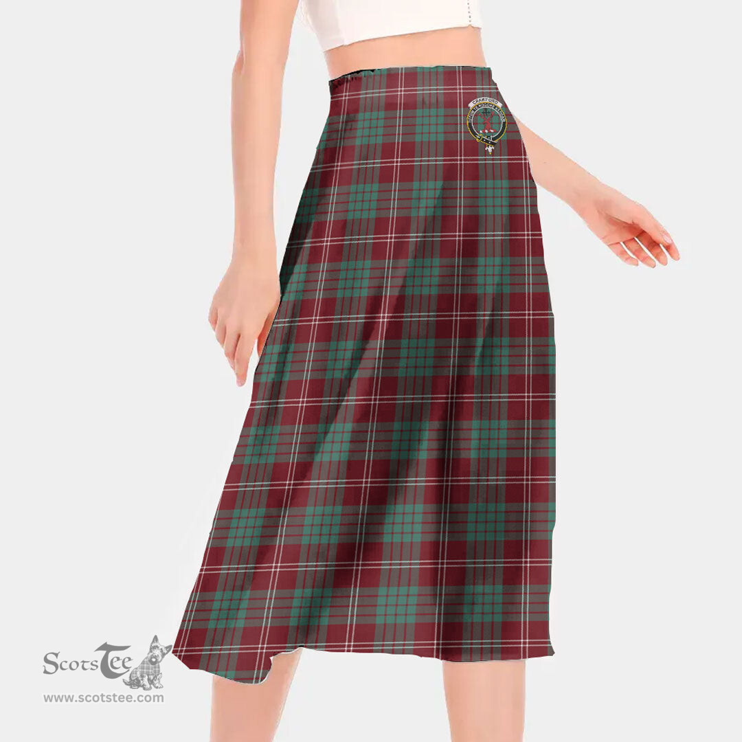 Scottish Crawford Modern Clan Crest Tartan Womens Long Section Chiffon Skirt Tartan Skirt