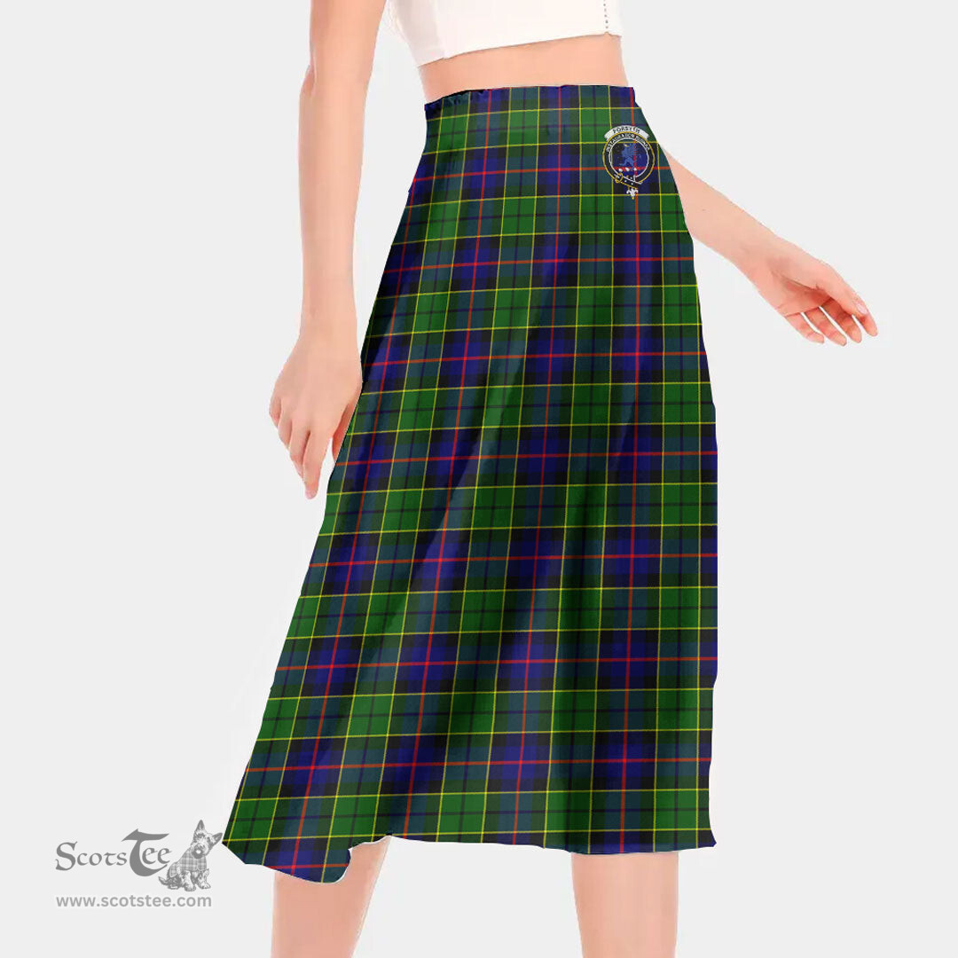 Scottish Forsyth Modern Clan Crest Tartan Womens Long Section Chiffon Skirt Tartan Skirt