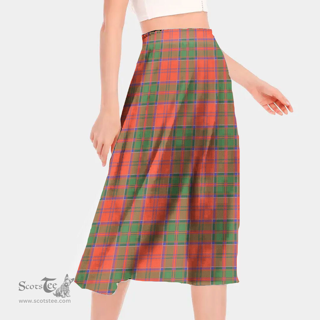 Scottish Grant Ancient Clan Tartan Womens Long Section Chiffon Skirt Tartan Skirt
