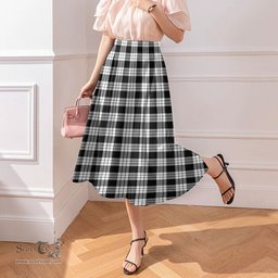 Scottish MacFarlane Black & White Clan Tartan Womens Long Section Chiffon Skirt Tartan Skirt