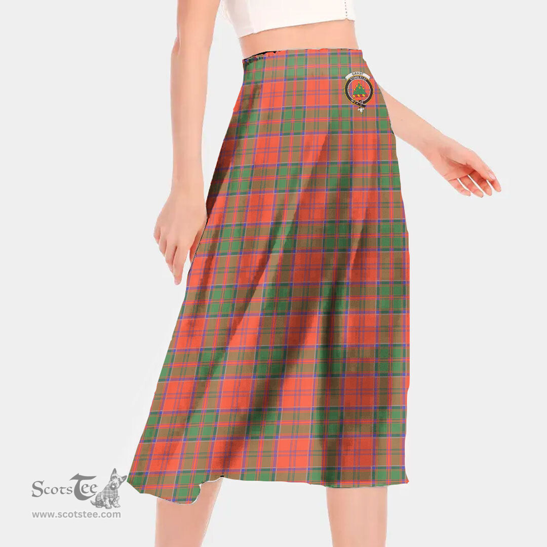 Scottish Grant Ancient Clan Crest Tartan Womens Long Section Chiffon Skirt Tartan Skirt