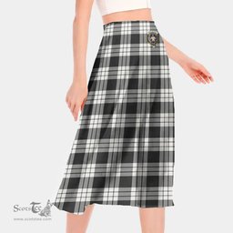 Scottish MacFarlane Black & White Ancient Clan Crest Tartan Womens Long Section Chiffon Skirt Tartan Skirt