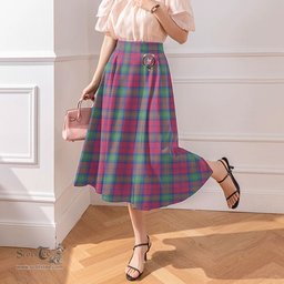 Scottish Lindsay Ancient Clan Crest Tartan Womens Long Section Chiffon Skirt Tartan Skirt