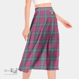 Scottish Lindsay Ancient Clan Crest Tartan Womens Long Section Chiffon Skirt Tartan Skirt