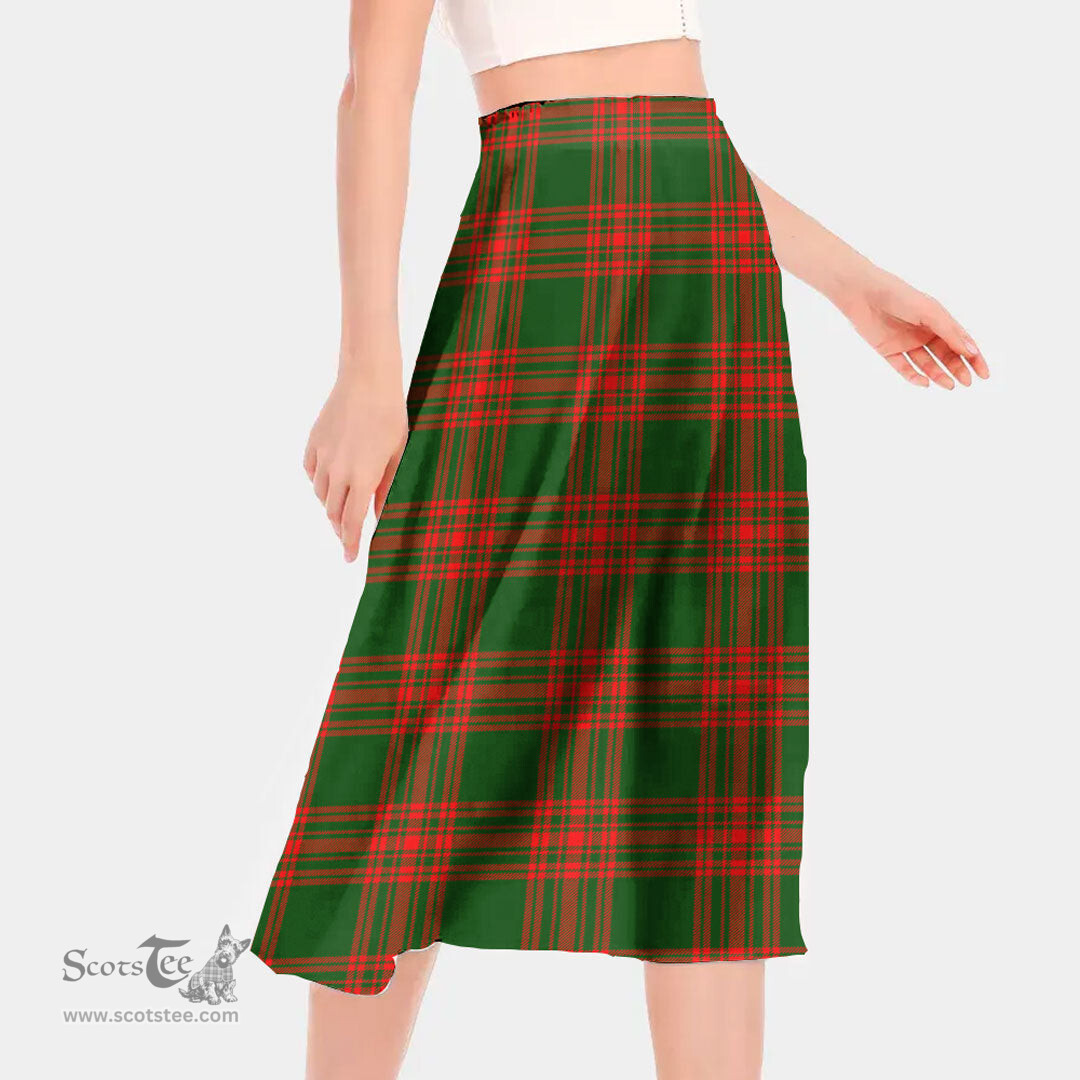 Scottish Menzies Green Modern Clan Tartan Womens Long Section Chiffon Skirt Tartan Skirt