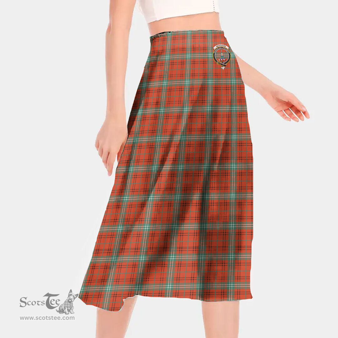 Scottish Morrison Red Ancient Clan Crest Tartan Womens Long Section Chiffon Skirt Tartan Skirt