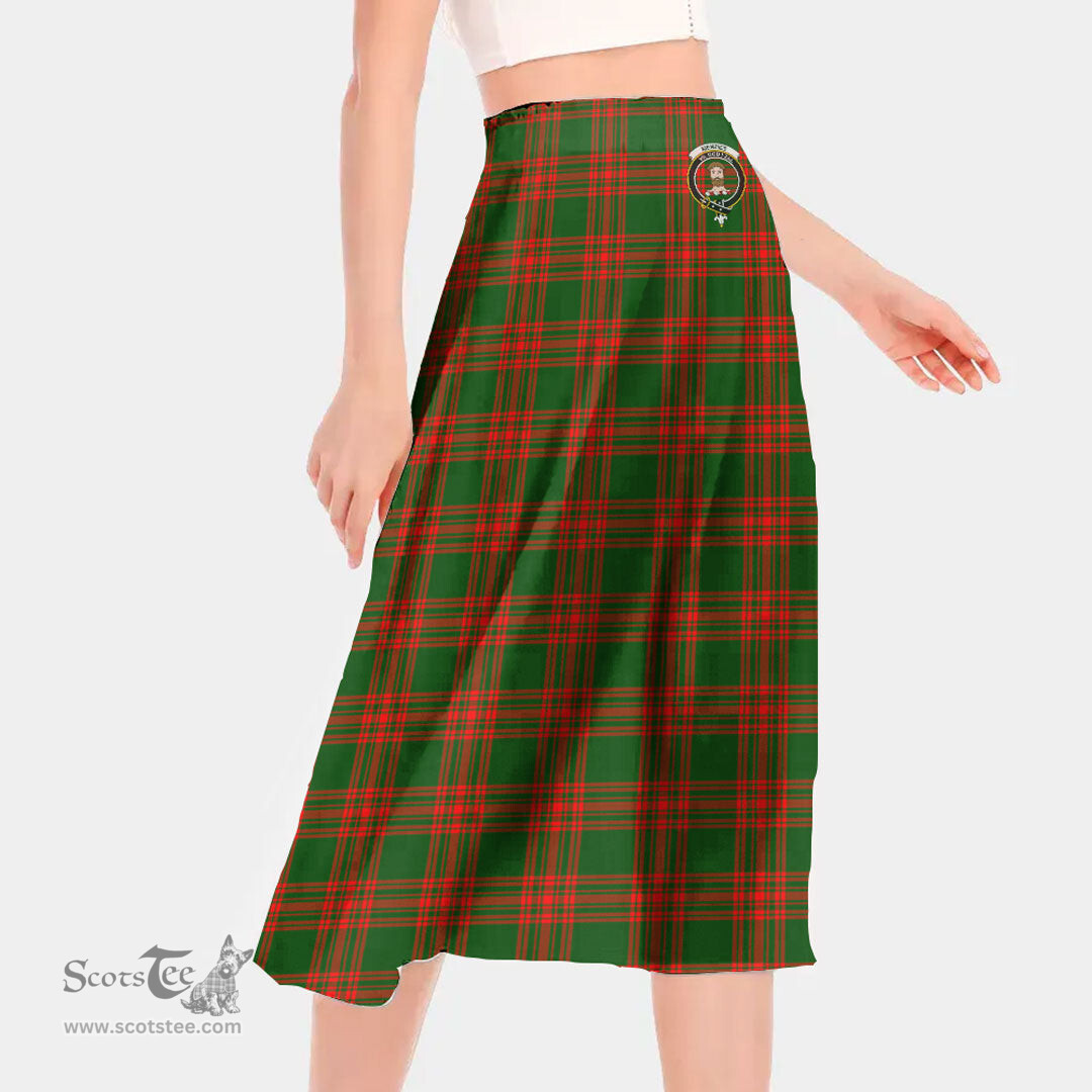 Scottish Menzies Green Modern Clan Crest Tartan Womens Long Section Chiffon Skirt Tartan Skirt