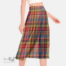 Scottish Ogilvie of Airlie Ancient Clan Crest Tartan Womens Long Section Chiffon Skirt Tartan Skirt