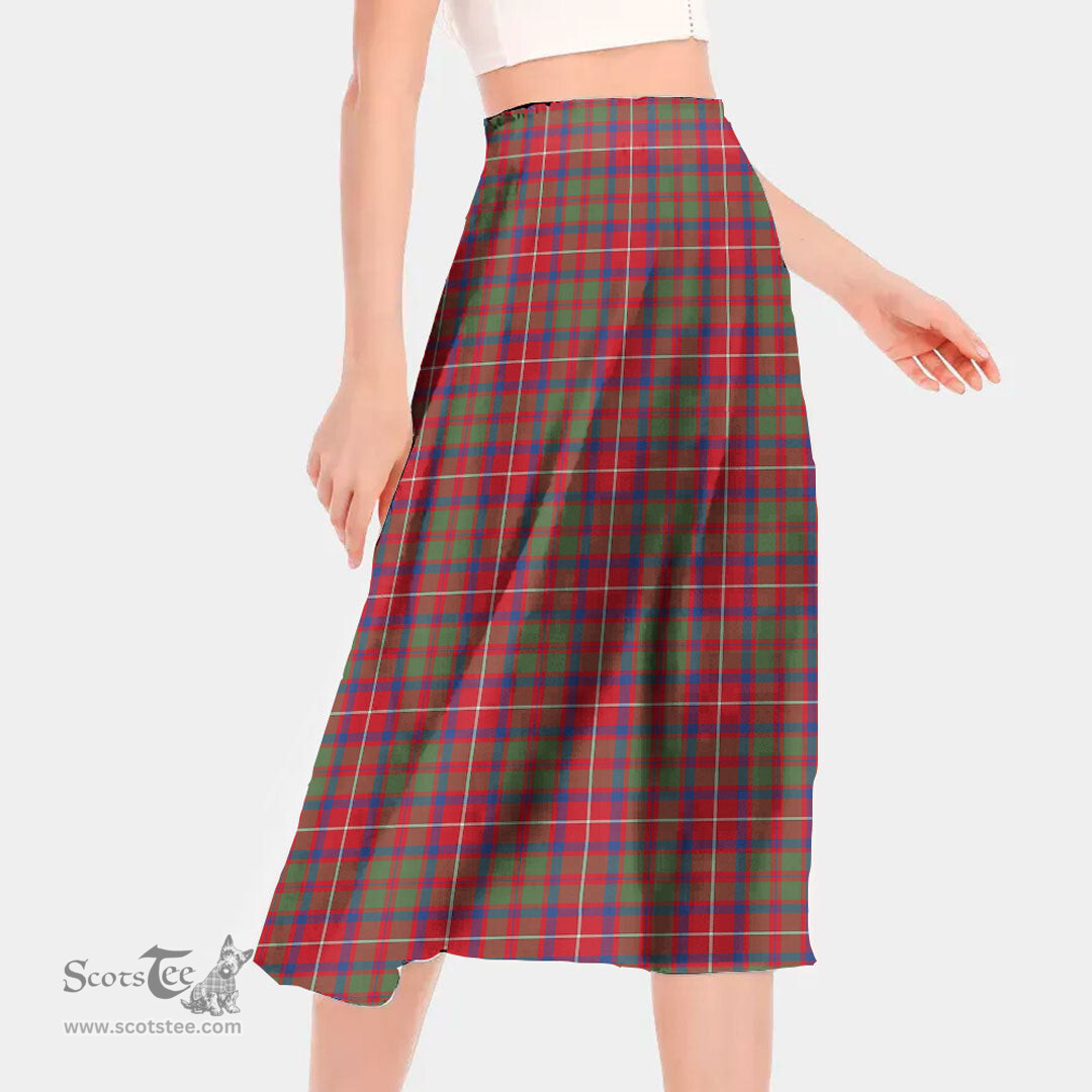 Scottish Shaw Red Modern Clan Tartan Womens Long Section Chiffon Skirt Tartan Skirt