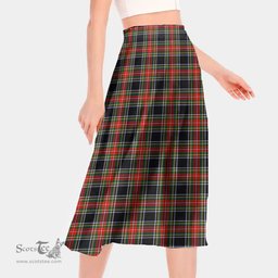 Scottish Stewart Black Clan Tartan Womens Long Section Chiffon Skirt Tartan Skirt