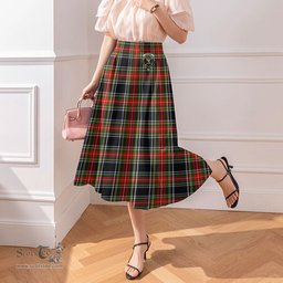 Scottish Stewart Black Clan Crest Tartan Womens Long Section Chiffon Skirt Tartan Skirt
