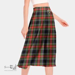 Scottish Stewart Black Clan Crest Tartan Womens Long Section Chiffon Skirt Tartan Skirt